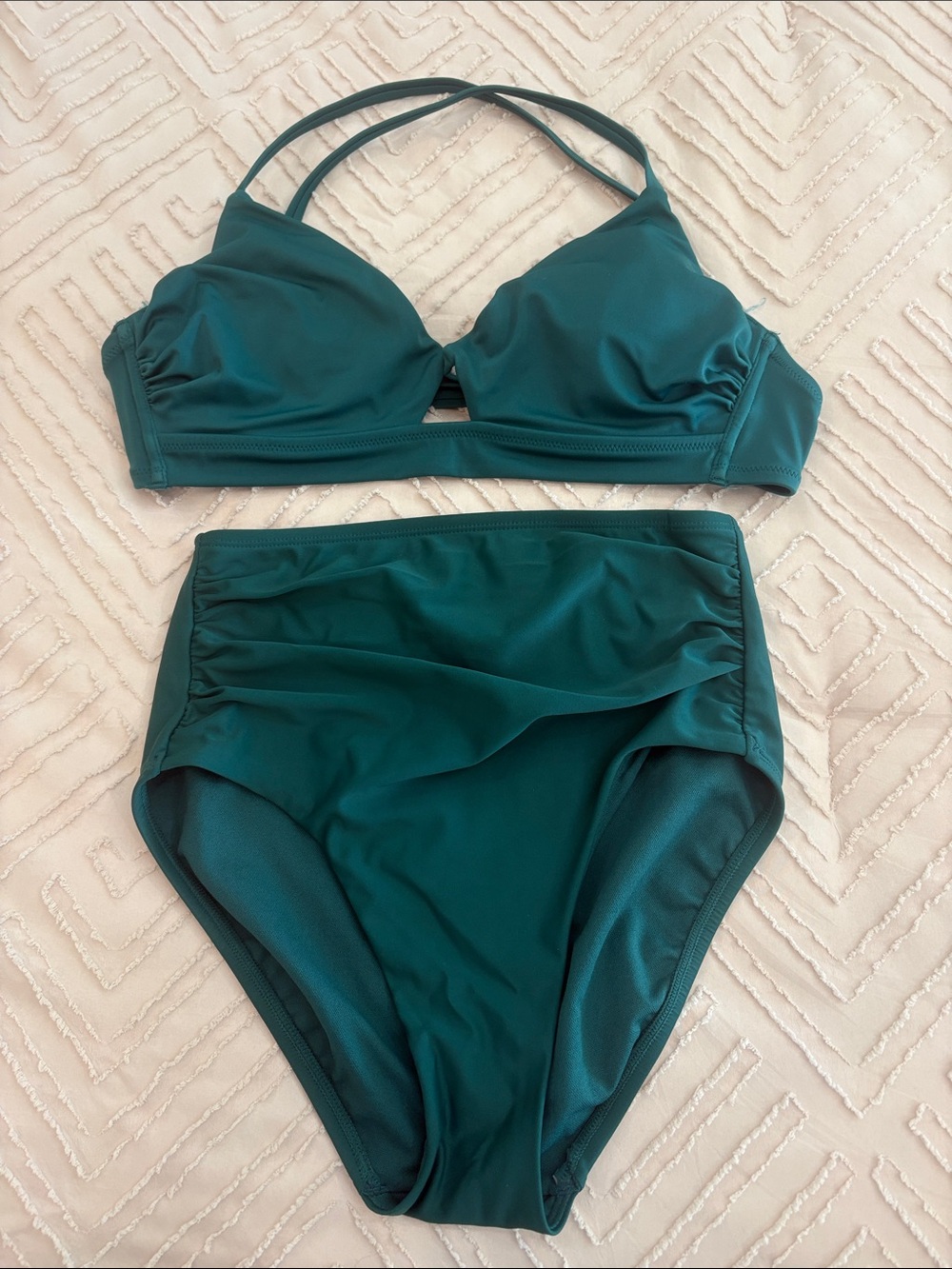 Like new high waisted, adjustable bikini set dark teal